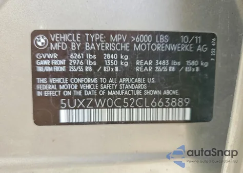 2012 BMW X5 xDrive35D z USA, uszkodzony, nr VIN 5UXZW0C52CL663889